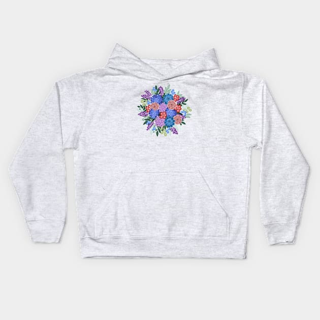 Red, Purple and Blue Floral bouquet Kids Hoodie by Designed-by-bix